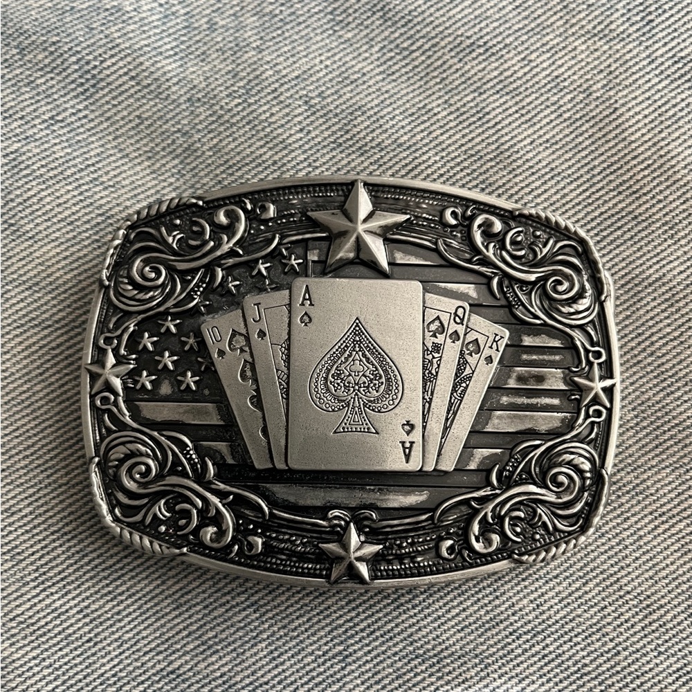 Men's Silver Toned Poker Card Belt Buckle